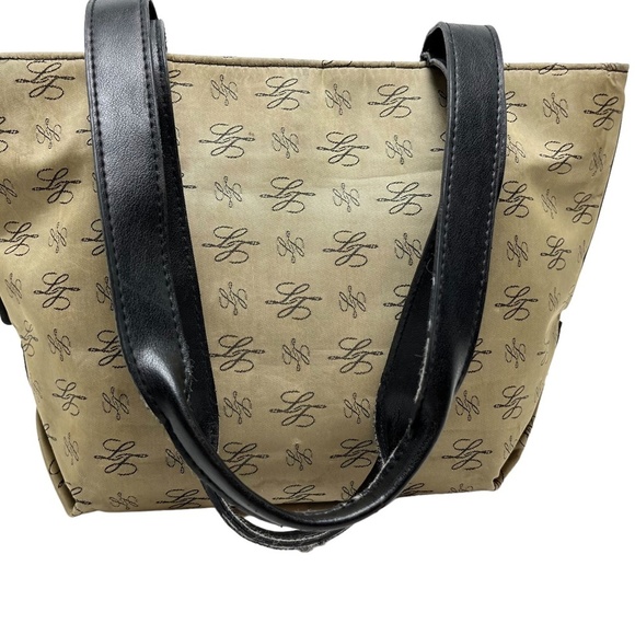 LONGABERGER Black Tan Double Handle Tote Shoulder Bag Genuine Leather Trim Purse - Picture 12 of 16